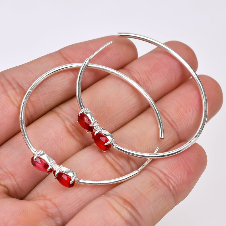 Garnet Natural Gemstone Hoop Minimalist Handcrafted Earrings