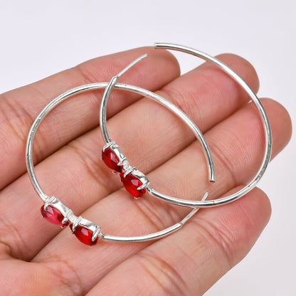 Garnet Natural Gemstone Hoop Minimalist Handcrafted Earrings