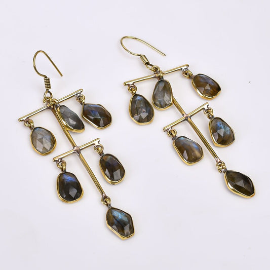Natural Labradorite Gemstone Handcrafted Drop Earrings