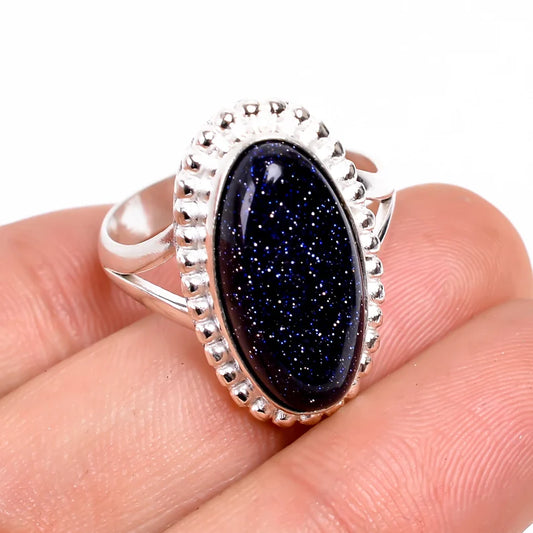 Blue Sunstone Gemstone Statement Handcrafted Signet Ring