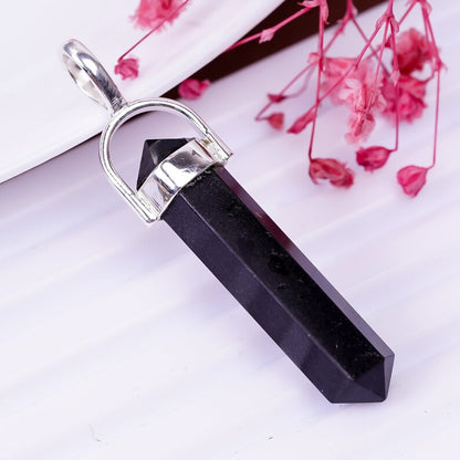 925 Sterling Silver Black Onyx Gemstone Pencil Point Pendant