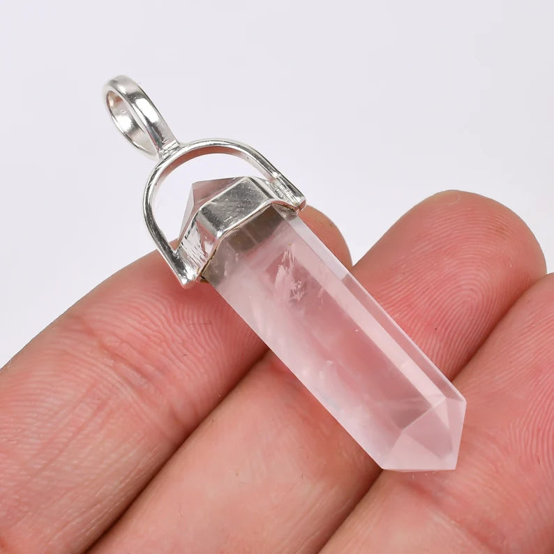Rose Quartz 925 Sterling Silver Pencil Point Pendant