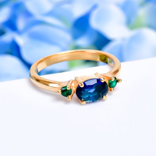 Green & Blue Cubic Zirconia Gemstone Handcrafted Statement Ring