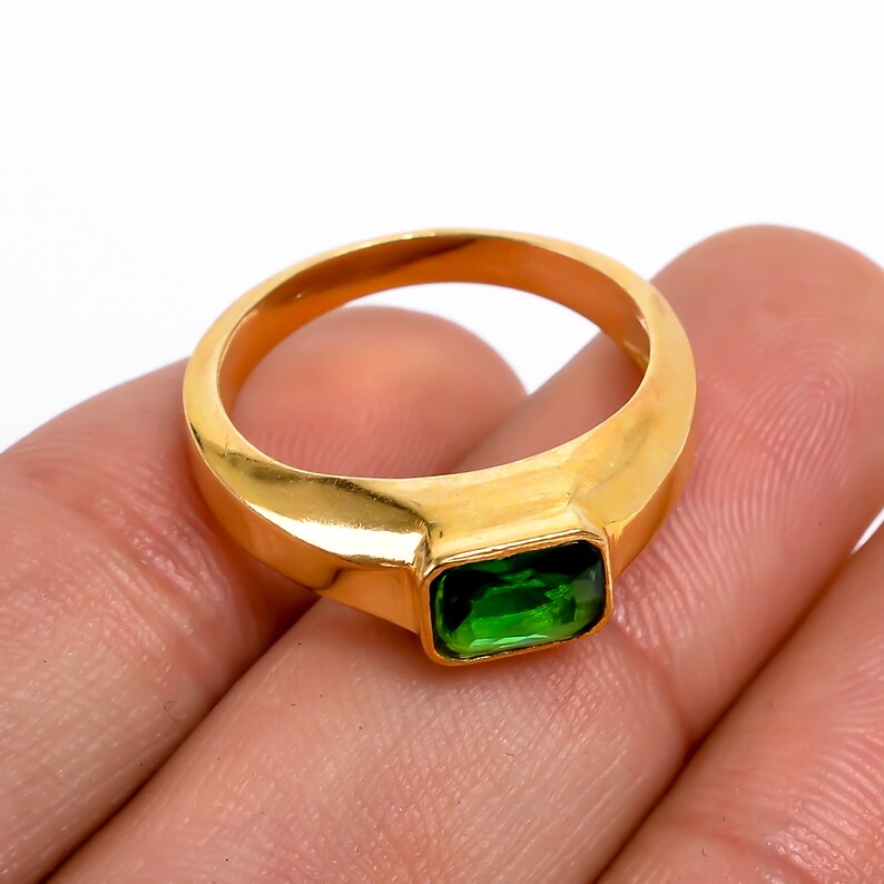 Green Cubic Zirconia Gemstone Handcrafted Statement Ring