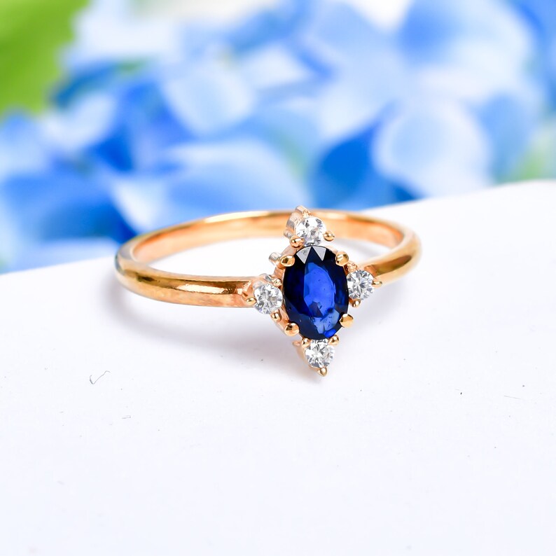 Blue & White Cubic Zirconia Glass Gemstone Handcrafted Statement Ring