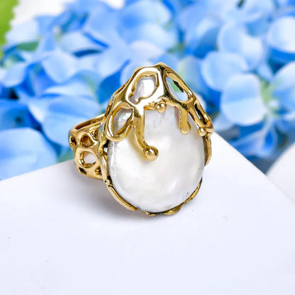 Natural Gemstone Handcrafted Statement Pearl Ring