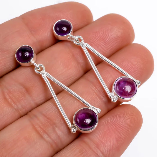 Natural Amethyst Gemstone Handmade Stud Earrings
