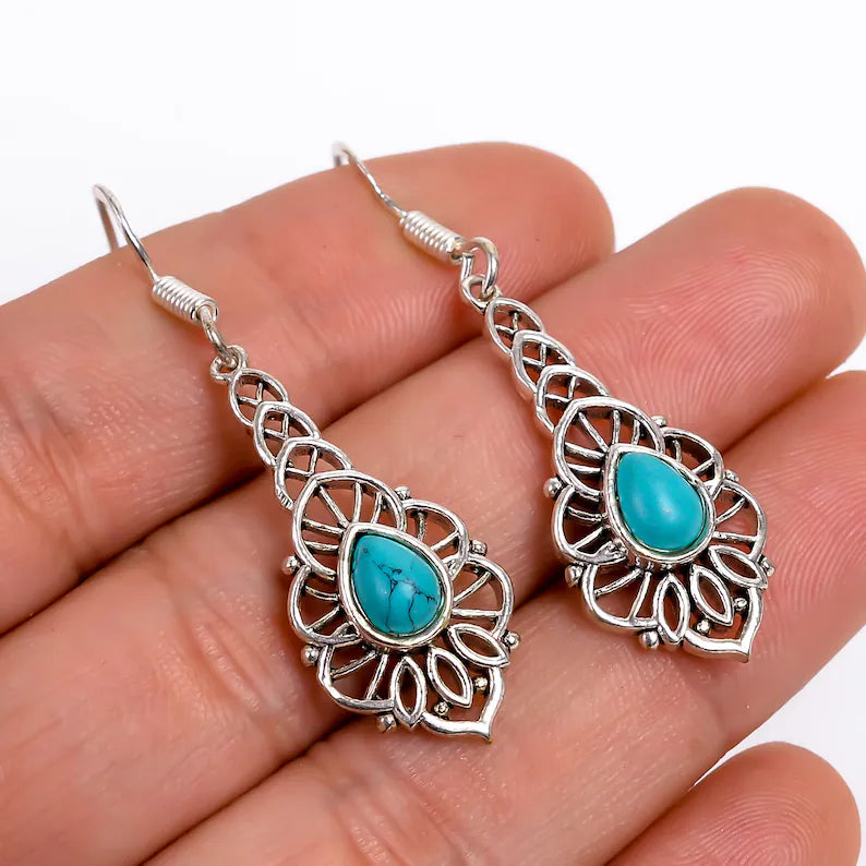 Turquoise Gemstone Drop and Dangle Handmade Earrings