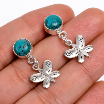 Natural Turquoise Gemstone Stud Butterfly Handmade Earrings