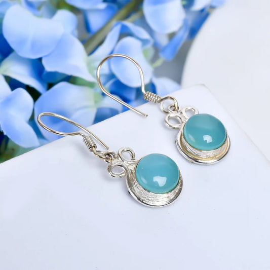 Chalcedony Natural Gemstone Drop Handcrafted Earrings