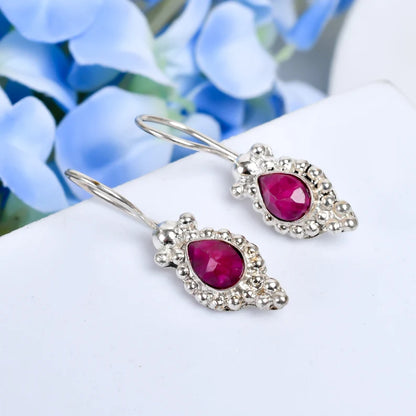 Ruby Gemstone Handcrafted Drop Minimalist Earrings