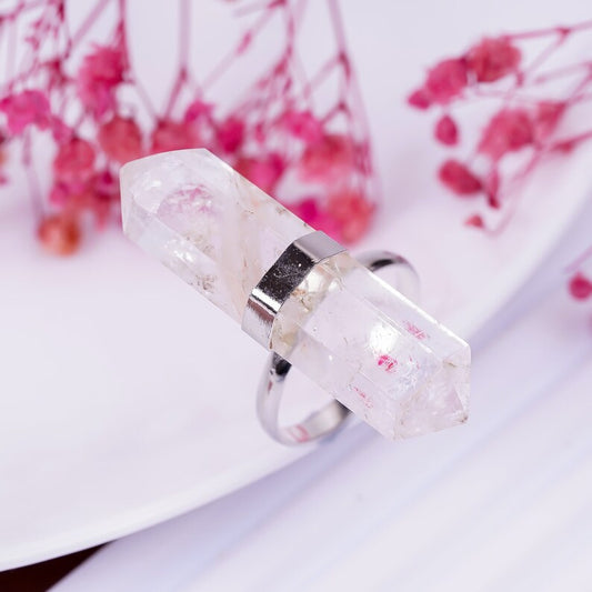 Crystal Quartz Gemstone Statement Pencil Point Ring