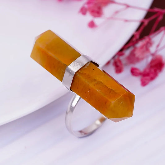 Yellow Jade Gemstone Pencil Point Statement Ring