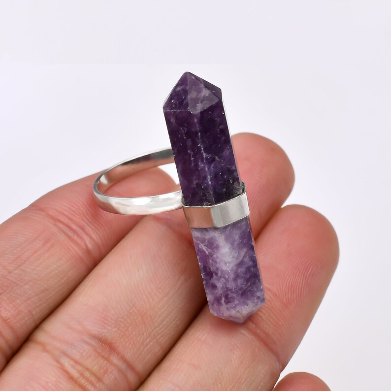 Amethyst Gemstone Pencil Point Statement Ring