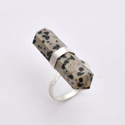 Dalmatian Jasper Gemstone Pencil Point Statement Ring