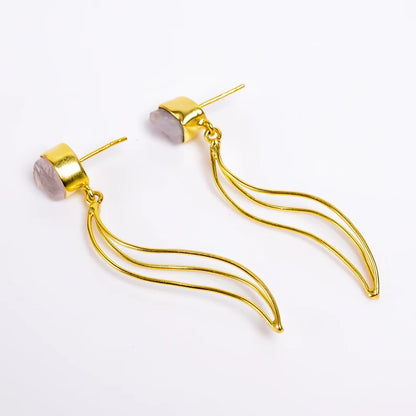 Rose Quartz Natural Gemstone Stud Handcrafted Earrings