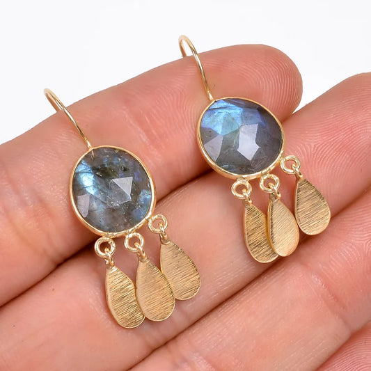 Labradorite Handcrafted Natural Gemstone Drop Earrings