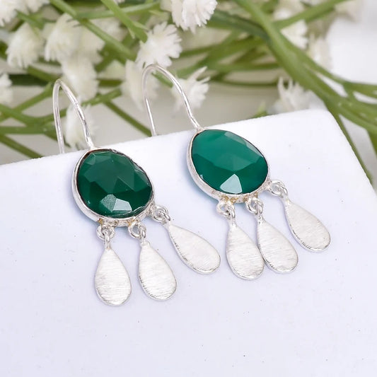 Green Onyx Gemstone Drop Minimalist Handcrafted Earrings
