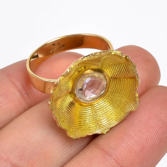 Crystal Gemstone Women's Minimalist Flower Signet Ring