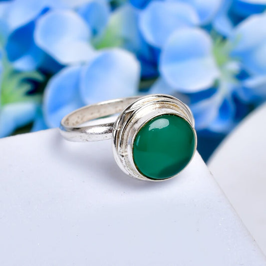 Green Onyx Gemstone Statement Handcrafted Birthstone Ring