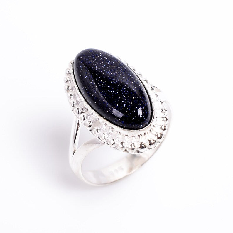 Blue Sunstone Gemstone Statement Handcrafted Signet Ring