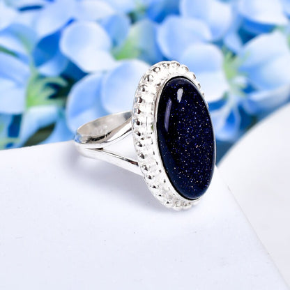Blue Sunstone Gemstone Statement Handcrafted Signet Ring