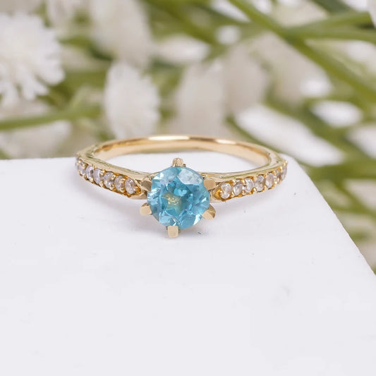 Blue Topaz Natural Gemstone Cubic Zirconia Birthstone Ring