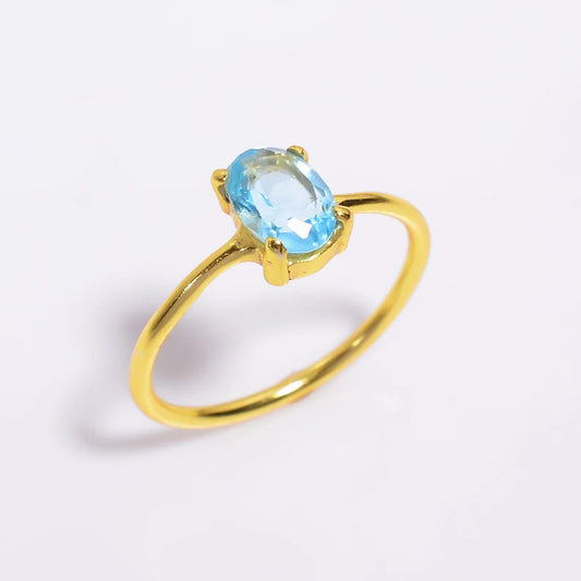 Natural Blue Topaz Gemstone Women's Birthstone Handcrafted Ring