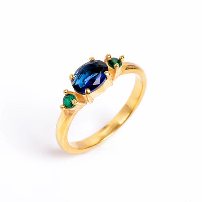 Green & Blue Cubic Zirconia Gemstone Handcrafted Statement Ring