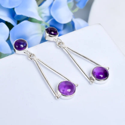 Natural Amethyst Gemstone Handmade Stud Earrings