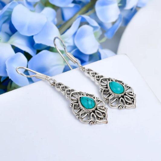 Turquoise Gemstone Drop and Dangle Handmade Earrings