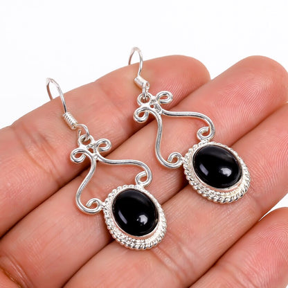 Drop Black Onyx Gemstone Dangle Handmade Earrings