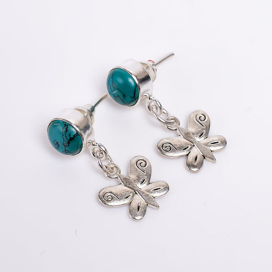 Natural Turquoise Gemstone Stud Butterfly Handmade Earrings