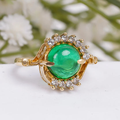 Green Onyx And Cubic Zirconia Gemstone Women's Ring