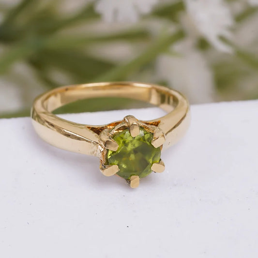 Peridot Natural Gemstone Women's Minimalist Ring