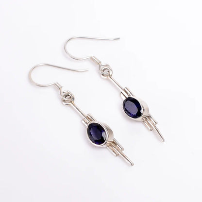 Iolite Gemstone Handcrafted Drop and Dangle Earrings