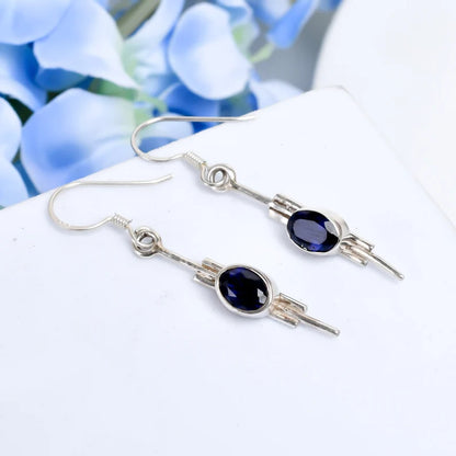 Iolite Gemstone Handcrafted Drop and Dangle Earrings
