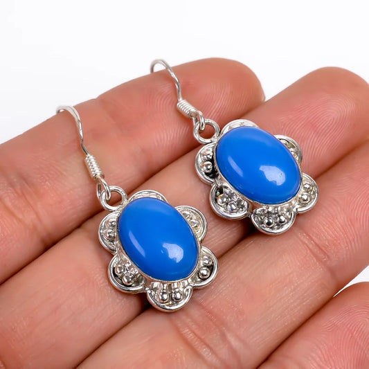 Blue Chalcedony Natural Gemstone Handcrafted Drop Earrings