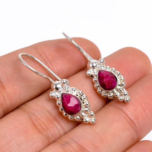 Ruby Gemstone Handcrafted Drop Minimalist Earrings