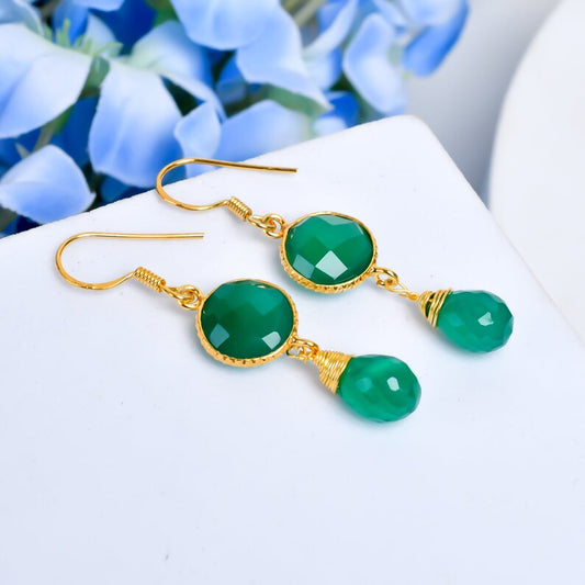Green Onyx Handcrafted Gemstone Drop and Dangle Earrings