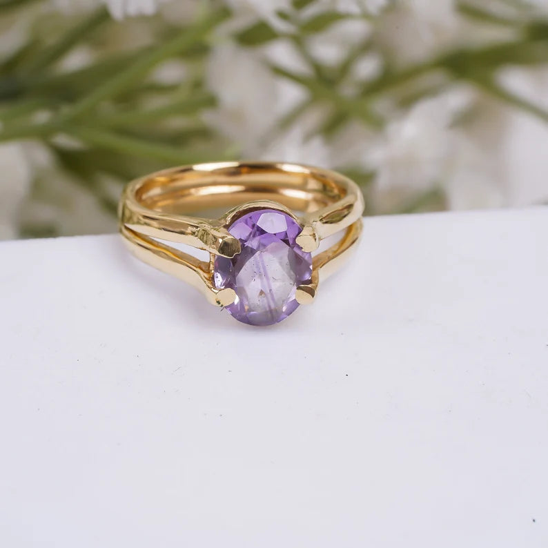 Amethyst Gemstone Elegant Handcrafted Birthstone Ring