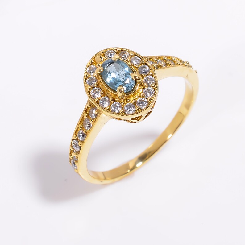 Blue Topaz Gemstone Handcrafted Women's Cubic Zirconia Ring