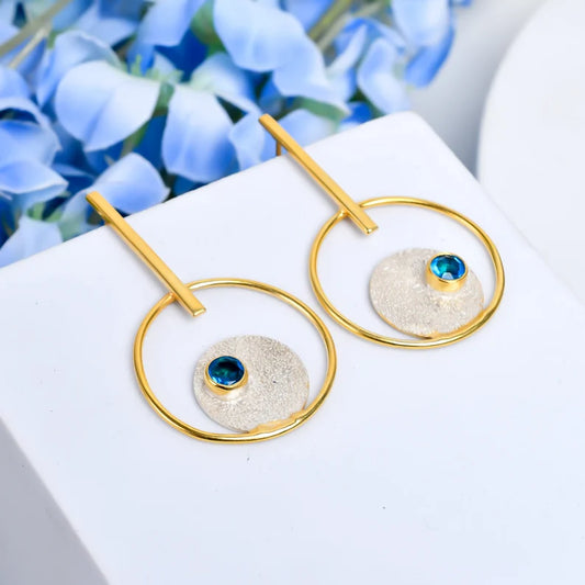 Blue Topaz Handcrafted Natural Gemstone Stud Earrings