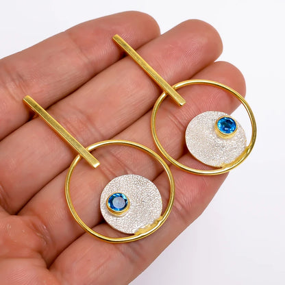 Blue Topaz Handcrafted Natural Gemstone Stud Earrings