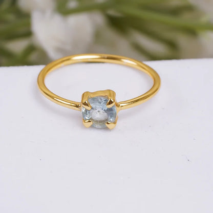 Blue Topaz Natural Gemstone Handcrafted Women's Birthstone Ring
