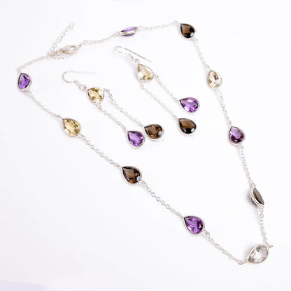 Multi Gemstone Amethyst, Citrine, Smokey Quartz Jewelry Set