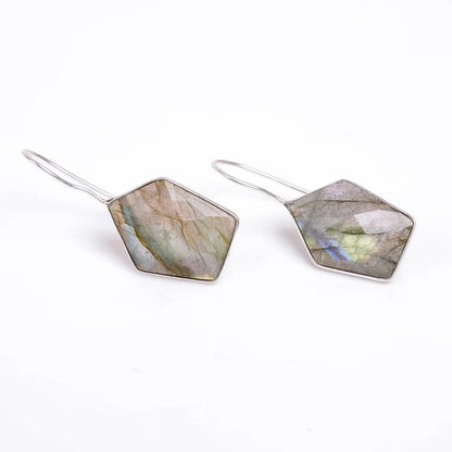 Labradorite Gemstone Handcrafted Drop and Dangle Minimalist Earrings