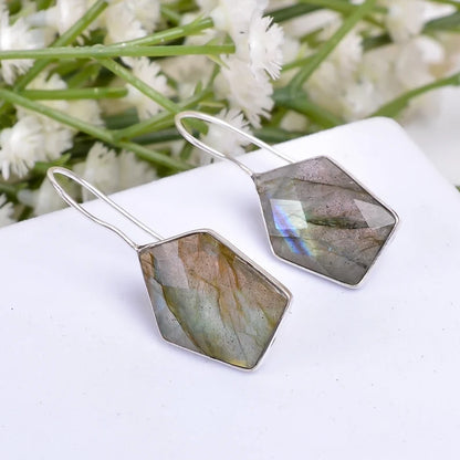 Labradorite Gemstone Handcrafted Drop and Dangle Minimalist Earrings
