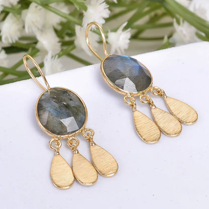 Labradorite Handcrafted Natural Gemstone Drop Earrings
