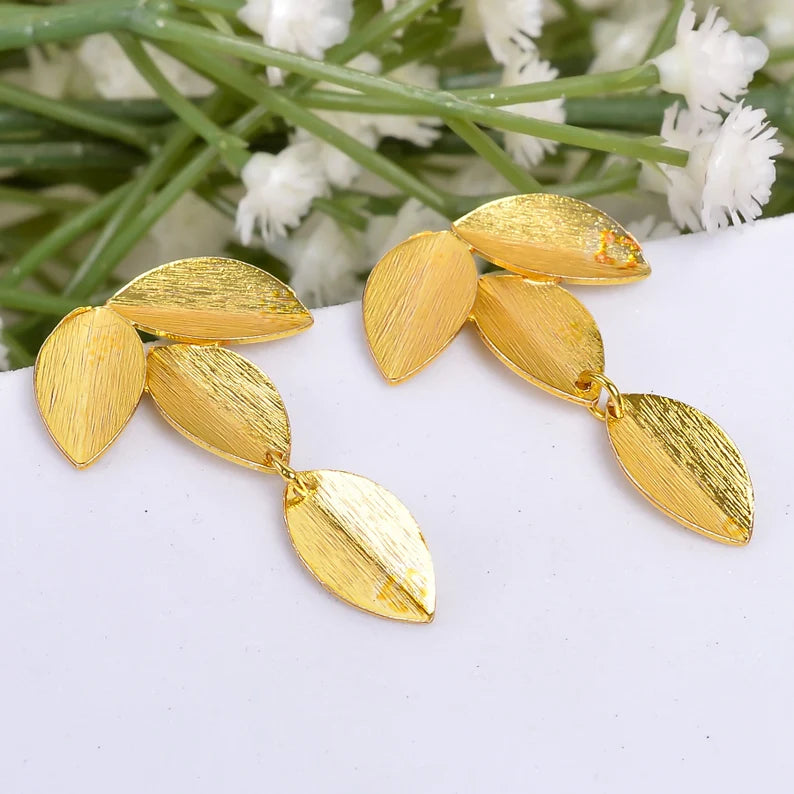 Handcrafted Minimalist Leaf Design Stud Earrings